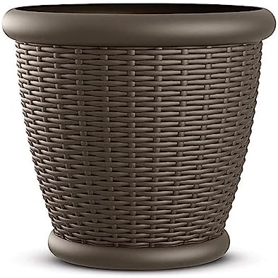 Suncast 4 Pack Wicker Planter w/ Drillable Drain Holes, Decorative Indoor/Outdoor Pot, 18in, Java