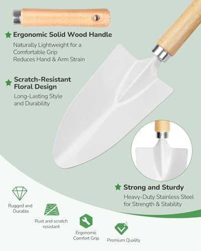 Grenebo 10-Piece Gardening Tool Set with Floral Bag, Pink White