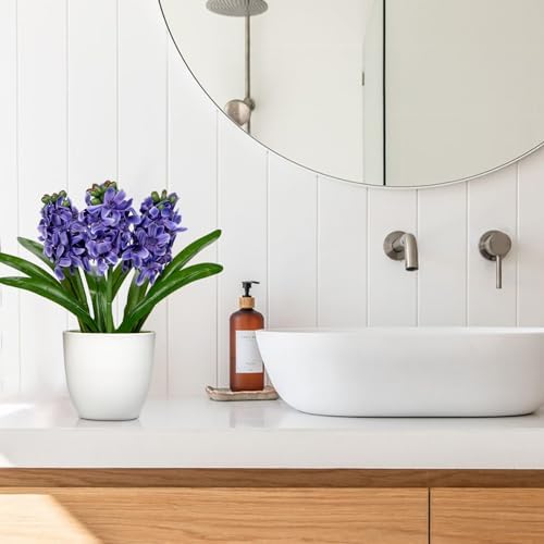 Purple Flowers Artificial Hyacinthus Silk Fake Flowers Arrangement 8.7" Realistic Faux Flowers with Vase Pot Artificial Flowers for Home Kitchen Bathroom Office Table Centerpiece Wedding Decoration