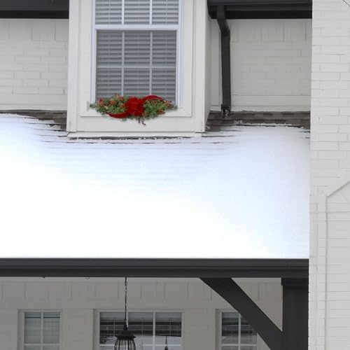 Haute Decor 28 Inch Wide Classic Holiday Window Swag PRE-LIT with Energy-Efficient LED Lights - Battery Operated Timer with Automatic On-Off