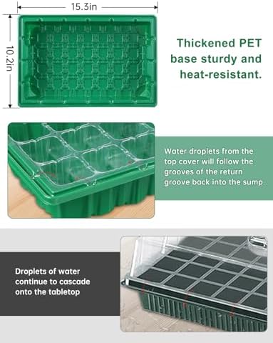 2 Packs Large Seed Starter Tray, Adjustable Brightness and Timer with 48 Full Spectrum LEDs, Seed Starter Kit with Drainage Holes, Tools and Labels for Indoor Plant Growing and Outdoor Gardening
