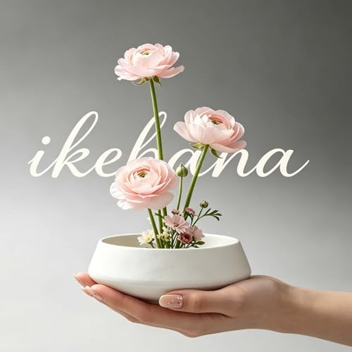 Ikebana vase kit Ceramic Flower Frog Set Kenzan Flower Shallow Bowl Flower Arrangement Kit Zen Decor for Home Office (White Small)