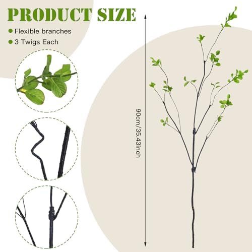 Riceshoot 6 Pcs Fall Artificial Stems, Green Faux Branches for Vase