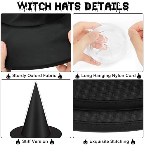 24 PCS Halloween Witch Hat with Nylon Ropes for Halloween Yard Decor