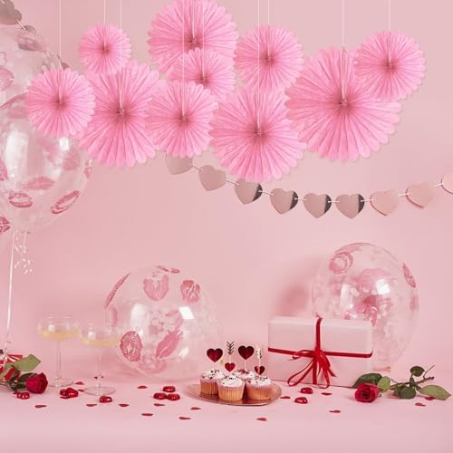 20 Pcs Pink Hanging Paper Fan, Hanging Honeycomb Round Paper Fans for Weddings, Birthdays, Valentine's Day, Baby Showers, Classroom, Events Ceiling Party Supplies Decorations