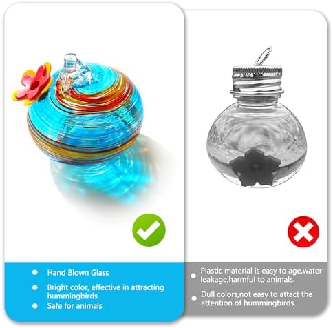 2 Pcs Blown Glass Hummingbird Feeder for Outdoors Hanging