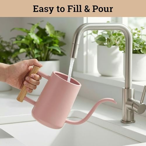 Metal Small Indoor Watering Can with Long Spout & Real Wood Handle, 35oz