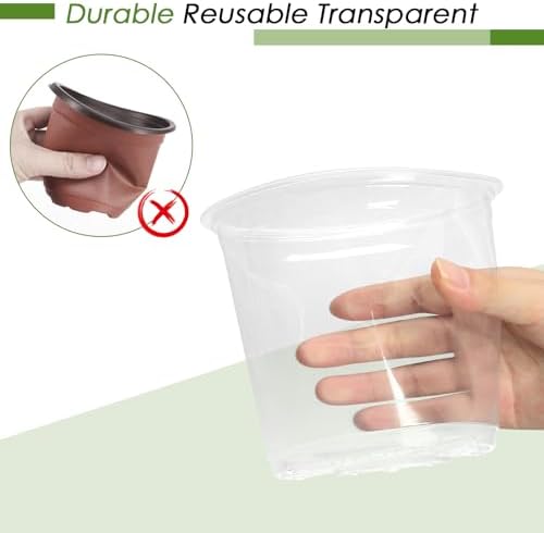 FUIJOL 7 Inch Clear Nursery Pots for Plants with Sacuers 15 Pack, Plastic Flower Pots with Drainage Holes, Variety Pack Seedlings Garden Pot for Indoor Outdoor (7 inch)