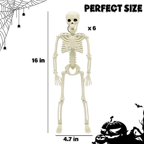 6 Packs Halloween Skeletons, 16 Inch Posable Skeletons for Halloween Props