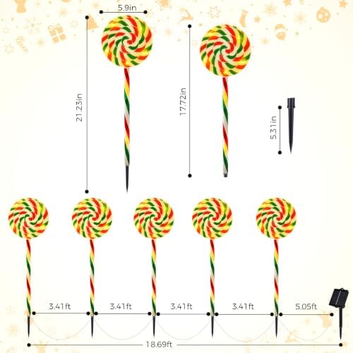 Outdoor Christmas Decorations, Lollipop Pathway Lights, 5 Pack