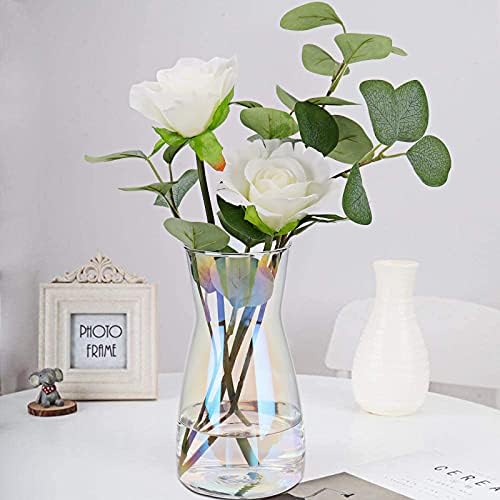 8 Inch Iridescent Glass Vase for Flowers, Modern Boho Table Decor