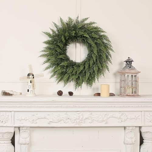 24" Artificial Lifelike Touch Cedar Christmas Wreath for Front Door Decor