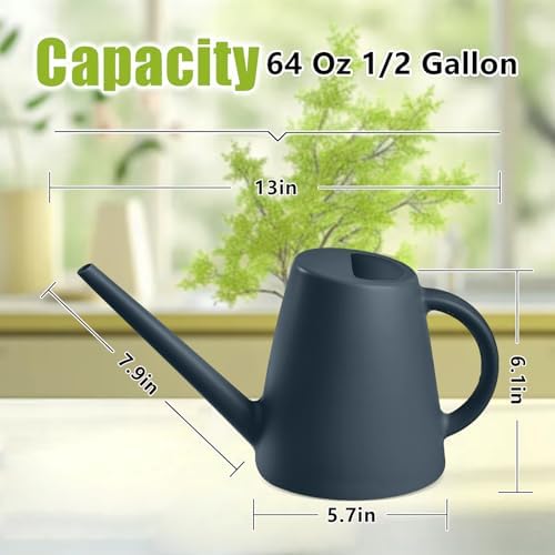 Plastic Watering Can - for Indoor and Outdoor House Plant Garden - with Long Spout - 1/2 Gallon - Grey