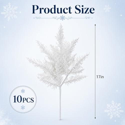 10 Pcs Large White Christmas Cedar Stems, 17" Artificial Xmas Pine Branches