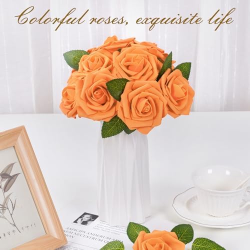 BLEUM CADE 36Pcs Artificial Flowers Fake Foam Roses with Stems for Wedding