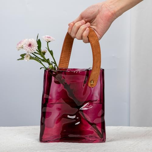 Glass Purse Vase for Flowers Brownish Purple Vases for Centerpieces