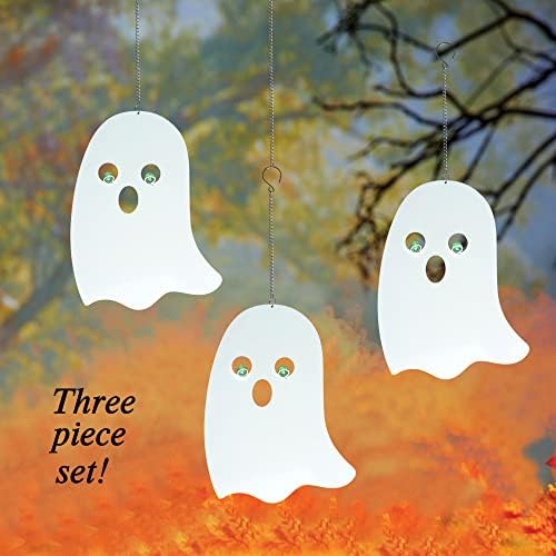 Halloween Glow in The Dark Metal Ghost Pendant Set of 3, Indoor Outdoor Hanging Decor Ornament