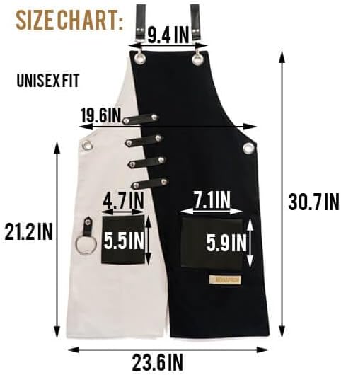 Apron for Women and Men Waterproof Canvas Extra Pocket for Chef Barista Gardening BBQ Grilling Crossback Unisex