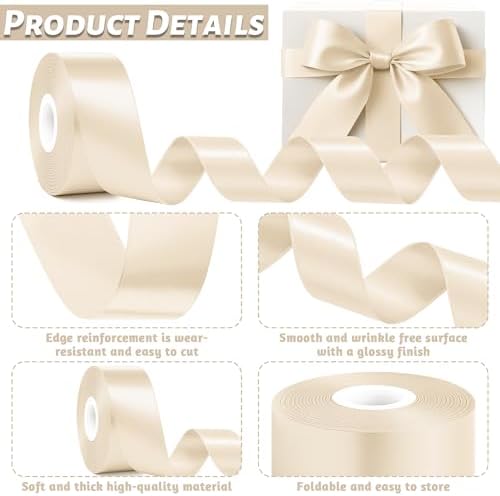 1 1/2 in 30 Yards Cream Ribbon for Gift Wrapping Christmas Decorations