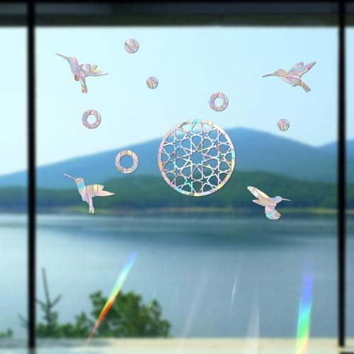 42 Pieces Static Window Clings Decals for Bird Strikes, Mandala-Bird-Circle