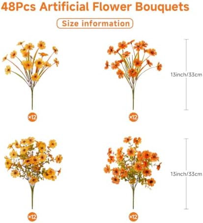 Alupssuc 48 Bundles Artificial Fall Flowers, UV Resistant Faux Mums Porch