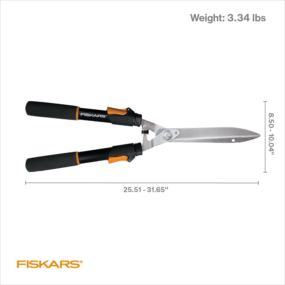 Fiskars 25"-33" Power-Lever Extendable Garden Hedge Shears, 10” Blades