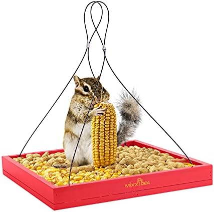 MIXXIDEA Bird Feeder Hanging Tray Seed Tray Wooden Platform Hummingbird Feeder Hanging Tray Mesh Seed Platform for Garden Yard Outside Decoration Attracting for Wild Birds (Red-1pk)