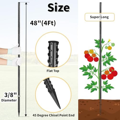 Besitu Rebar Stakes 48 inches 16-Pack Concrete Form Stakes Straight 3/8" Diameter Rebar Ground Metal Stakes for Landscaping, Securing Fence, Garden Plants Support, Survey Markers and Securing Trees