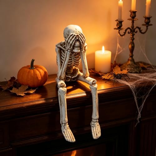 1 Pcs Halloween Skeleton Statue,Cover Eyes Evil Spooky Figurines