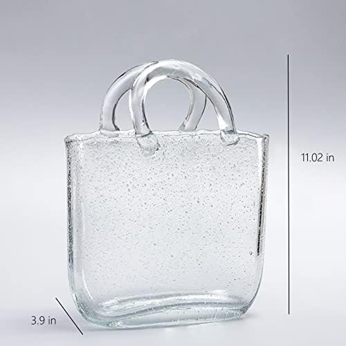 Purse Vase for Flowers, Fish Bowl with Bubble, Handbag Shape Clear Glass Vase, 10.6 inch Plant Vase for Christmas, Birthday Gift, Table Decor- Transparent