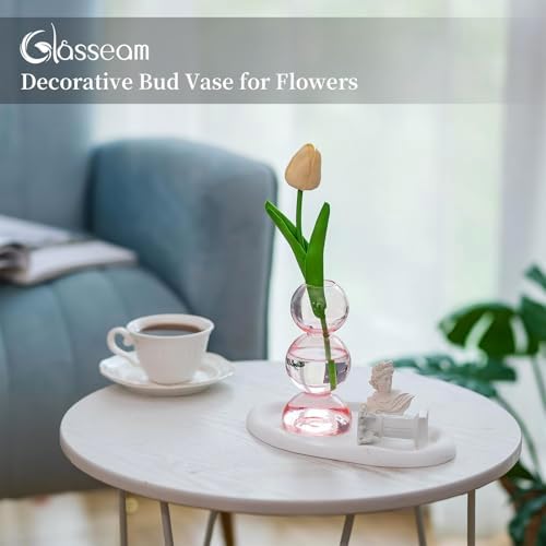 Glasseam Pink Glass Bubble Vase, Cute Ball Bud Vase for Single Stem Flower