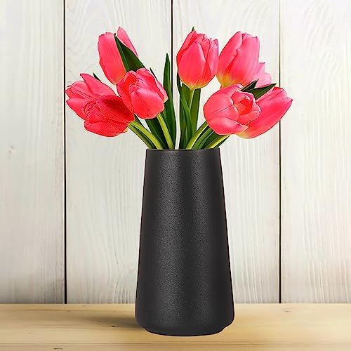 Ceramic Black Vase, Simple Vases for Lavender Pampas Grass Dried Flowers Plants, Frosted Elegant Vase for Modern Table Shelf Wedding Home Decor (Large)
