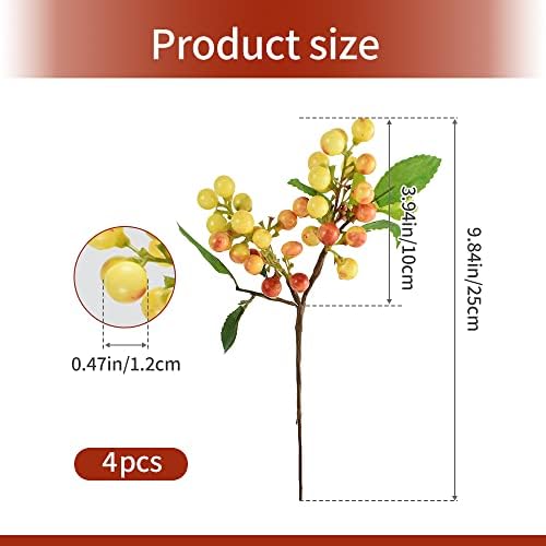 Artificial Berries, 4PCS Artificial White Orange Berries Fake Berries Christmas Lifelike Whiteberry Stems Faux Fruit for Wedding Home Kitchen Party Crafts Decoration