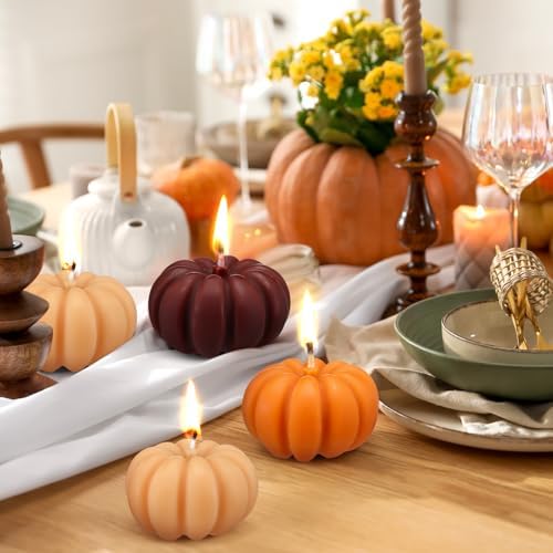 6pcs Fall Pumpkin Shaped Candles Autumn Soy Candles Thanksgiving Decor