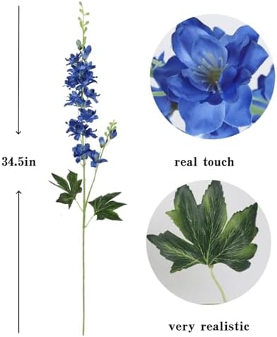 8 pcs Navy Blue Delphinium Artificial Flowers, 34.25''Artificial Snapdragon Flowers Tall Fake Flowers Silk Flowers Faux Delphinium Bulk for Tall Vase Home Wedding Garden Table Decor
