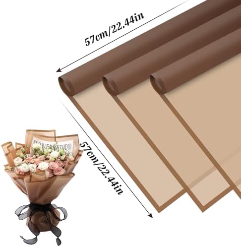 Rumvan Flower Wrapping Paper, 20 Sheets, Waterproof, Floral Bouquet Design, for Wedding, Birthday Gift, DIY Florist Supplies (Translucent white) (coffee colour, 20 Sheets)