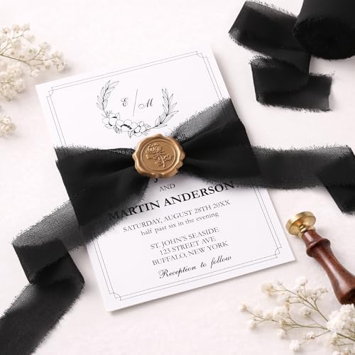 DORIS HOME Handmade Frayed Fringe Chiffon Ribbon 1" x 21Yd Black