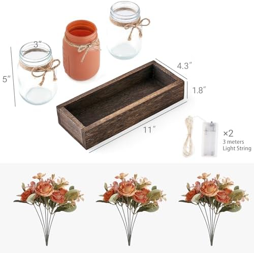Mkono Fall Centerpieces for Tables Dining Room Decor with Mason Jar Lights