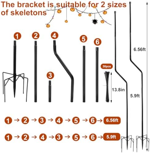 2Set Adjust Metal Skeleton Stand for 5.9/6.56ft Halloween Skeleton,30 Ties