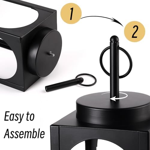 18" 13" Decorative Lanterns Set of 2, Black Outdoor Lanterns with Candles