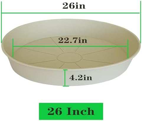 3 Pack of 25 26 inch Plant Saucer (22.7 Inch Base), 4.2" Depth, Large Deep Plastic Flower Planter Water Trays for Indoors Outdoor Bath Bath, Plant Drip Trays for Pot (26", Beige)