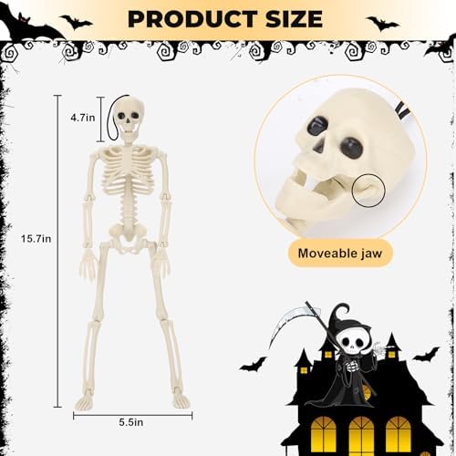 16" Halloween Skeleton Decorations with Posable Joints, 5Pcs