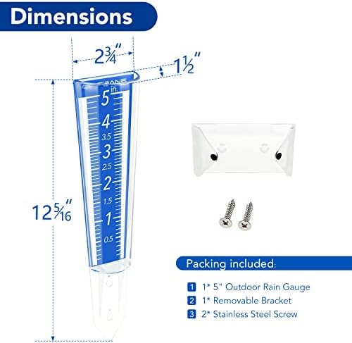 Circrane 5-Inch Capacity Outdoor Rain Gauge with Additional Hang Bracket& Stainless Steel Screws, Magnifying Scale and Numbers Design for Easy Read (Blue)