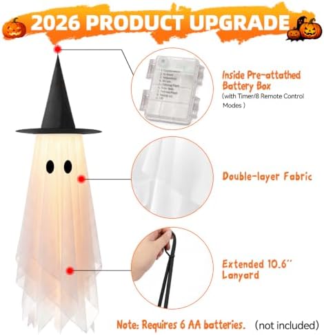 Halloween Hanging Ghost Decorations Decor Outdoor- 4ft Pre-Installed 2 Pack