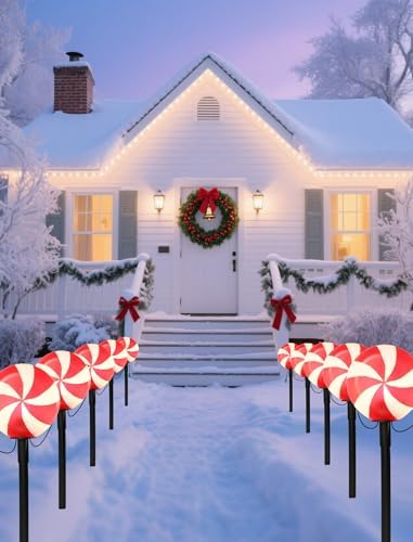 Set of 5 Large Christmas Candy Cane Yard Stakes, Professional-Grade Outdoor Peppermint Decorations with C7 LED Lights, Heavy-Duty Holiday Light Stakes for Walkway, Lawn & Driveway