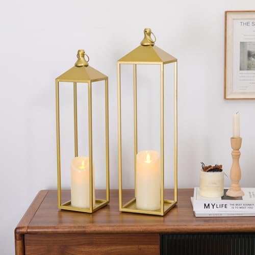 22'' 19'' Large Lanterns Decorative Outdoor Indoor, Set of 2 Gold Lantern