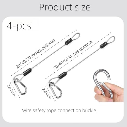 4 Pcs 20 Inch Premium Metal Planter Hangers，Bird Feeder Cable for Tree with Carabiner Clip，Bird House Hanging Hook and Chain Wire for Bird Feeders and Birdhouses，Baths，Baskets，Suet，Outdoor Camping