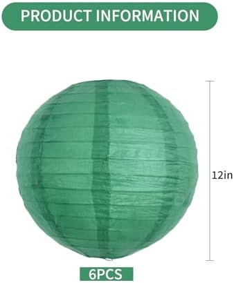 BEISHIDA 12 Inch Green Paper Lanterns 6 Packs Hanging Round Chinese Lantern