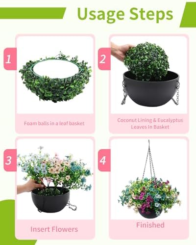 2 Sets Artificial Hanging Plants Flowers with Basket for Outdoors