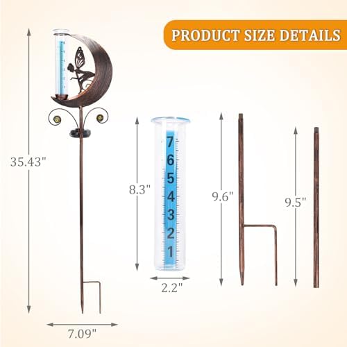 Solar Rain Gauge Outdoor, Moon Fairy Rain Gauges for Yard Patio Lawn Garden